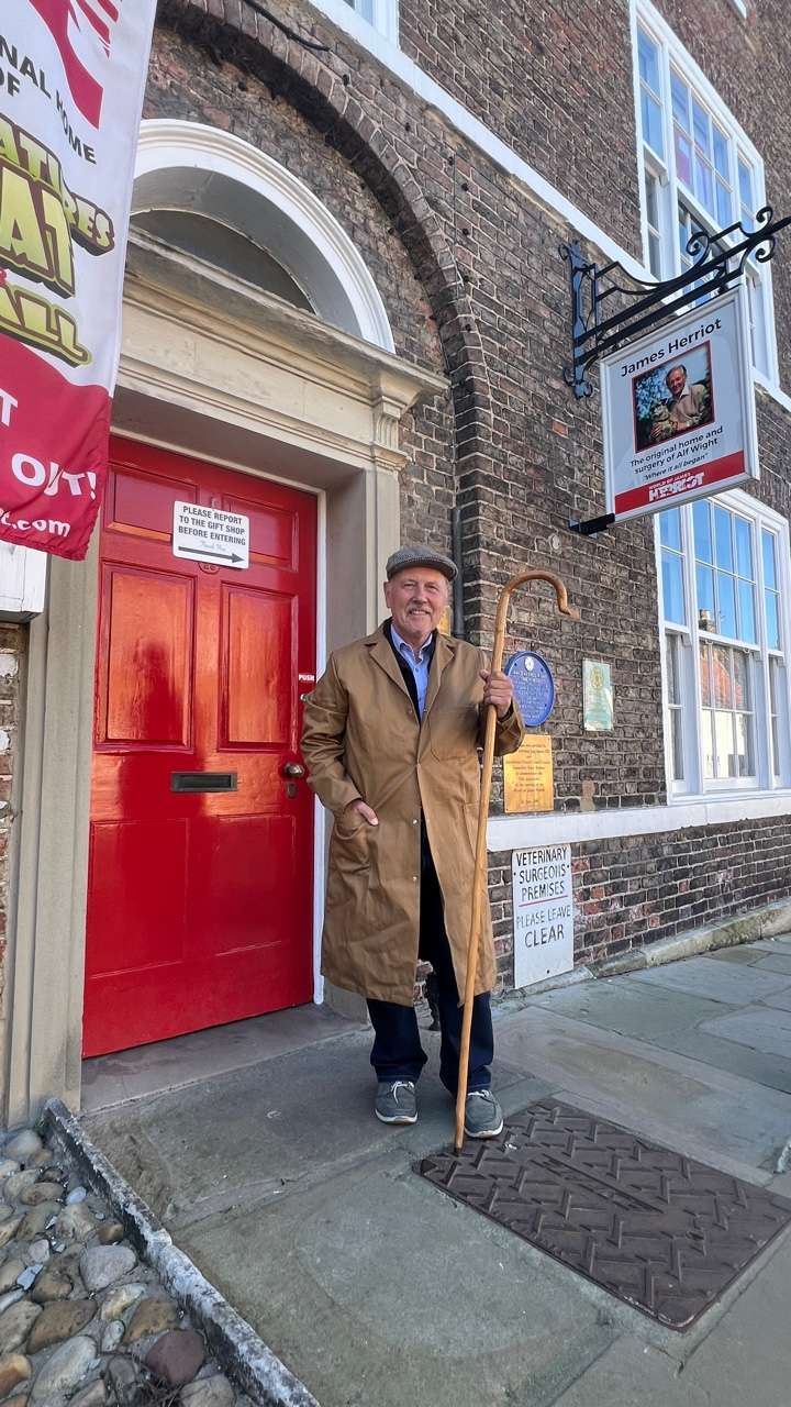John Gallery, Marketing Director World of James Herriot in Veterinary Outfit ready to Lead Guests on the James Herriot Walking Tour in Thirsk. John Gallery, Marketing Director World of James Herriot in Veterinary Outfit ready to Lead Guests on the James Herriot Walking Tour in Thirsk.